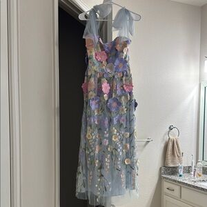 Floral Embroidered Blue Dress